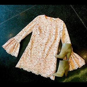 Alexis long sleeve pink lace dress with bell sleeve